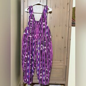 VINTAGE Ikat woven jumpsuit 100% cotton retro taper leg